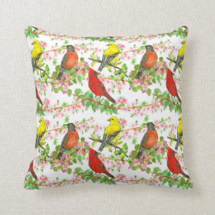 Coussin American Robin Cardinal Goldfinch Birds