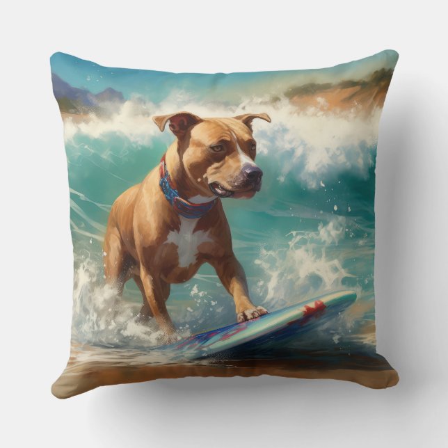 Coussin American Staffordshire Beach Surf Peinture (Verso)