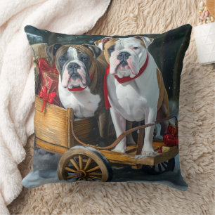 Coussin American Staffordshire Snowy Sleigh Noël