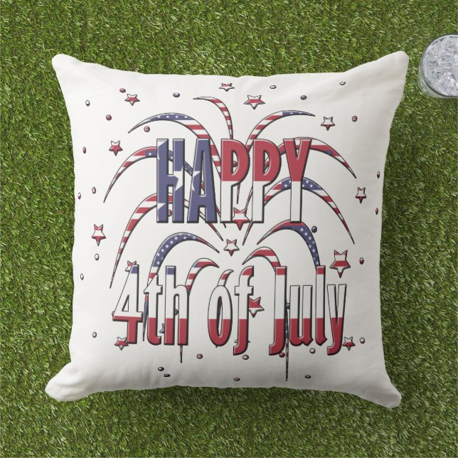 Coussin American Stars and Stripes Happy 4 juillet (Herbe)
