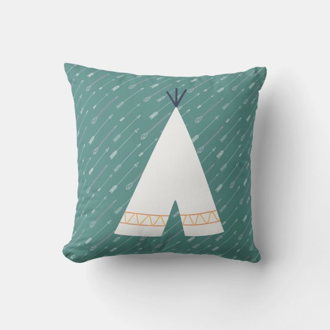 Coussin amérindien turquoise Tee Pee (Recto)