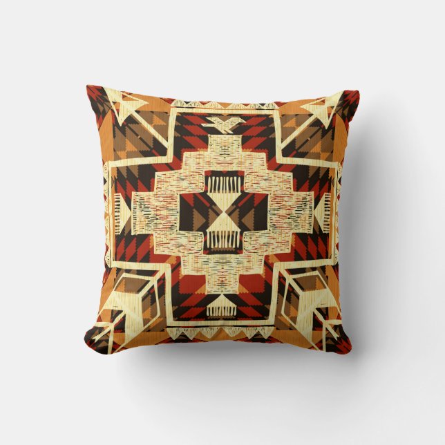 Coussin Amérindien, Vintage Tirée À La Main Abstraite. (Recto)