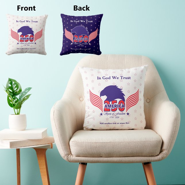 Coussin Amérique 250e-Esprit de liberté-Blanc&Bleu-Texte (Créateur téléchargé)