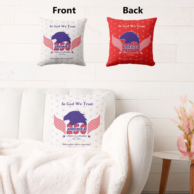 Coussin Amérique 250e-Esprit de liberté-Blanc&Rouge-Texte (Créateur téléchargé)