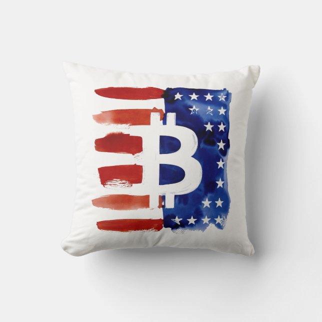 Coussin Amérique Bitcoin (Peinture No. 8) (Recto)