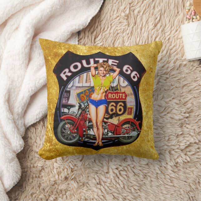 Coussin Amérique route 66 moto Avec une texture or (Couverture)