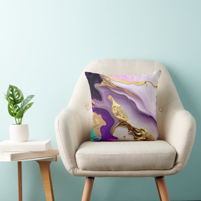 Coussin Améthyste et marbre rose avec or liquide (Chaise)
