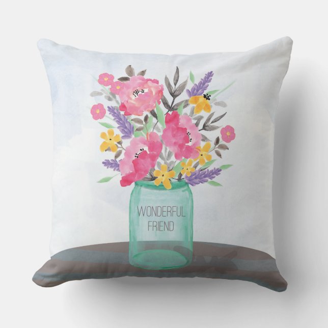 Coussin Ami Fête des Mères Jar Vase avec Fleurs (Recto)