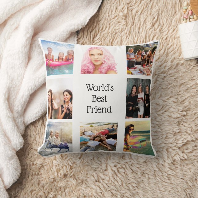 Coussin Amis BFF photo collage blanc (Couverture)