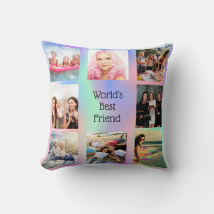 Coussin Amis BFF photo collage menthe rose violet