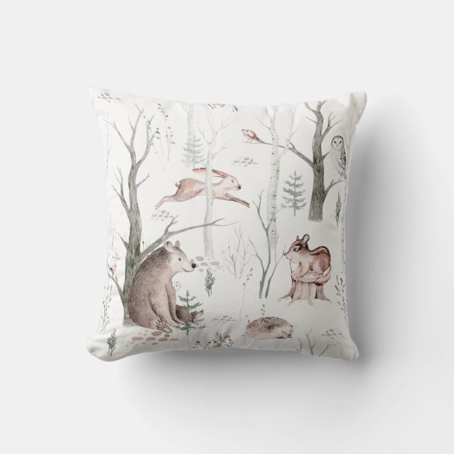 Coussin Amis de la forêt aquarelle (Recto)