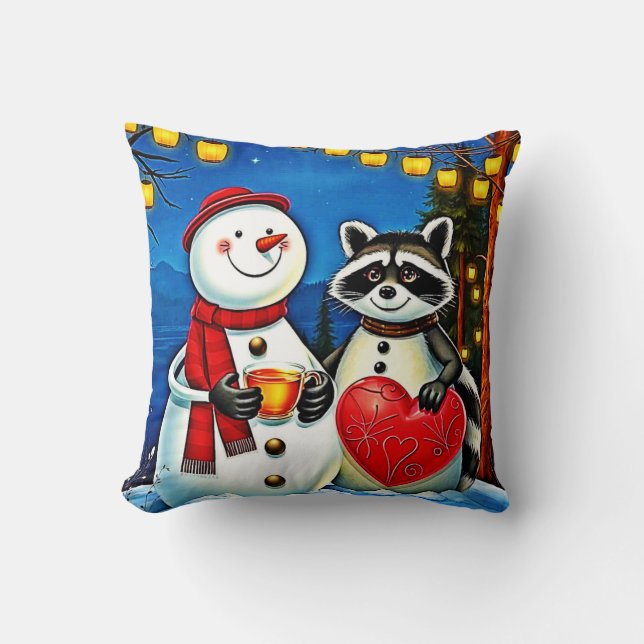 Coussin Amis de l'hiver : Conception de joie de bonhomme d (Recto)