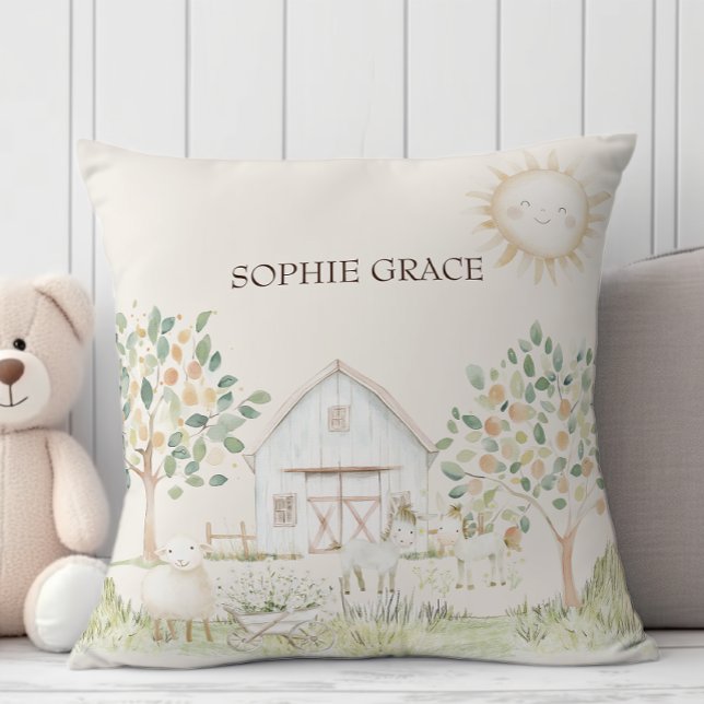 Coussin Amis des animaux de la ferme dans un pré pour bébé (Créateur téléchargé)