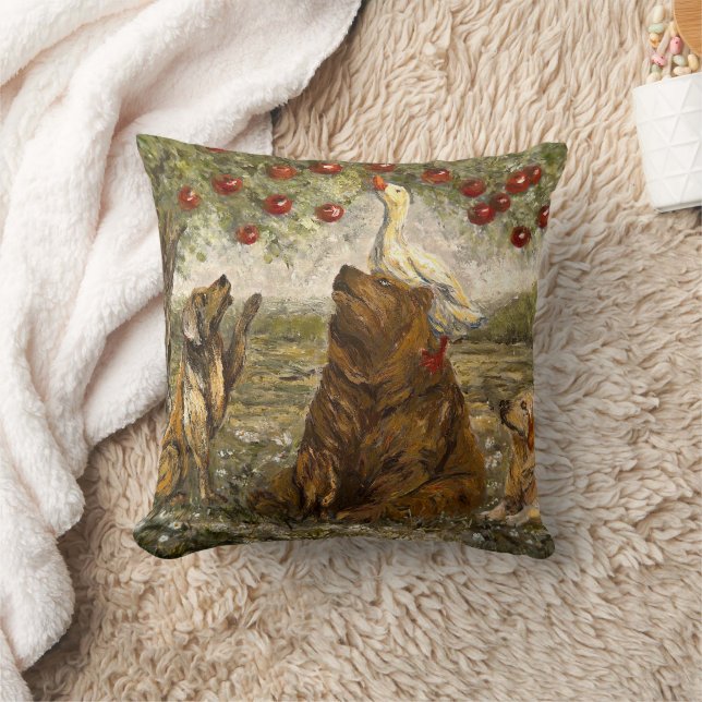 Coussin Amis du verger de pommes : Chien, Ours et Oie (Couverture)