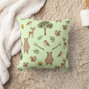 Coussin Amis Fantaisistes de la Forêt Motif Aquarelle Cu