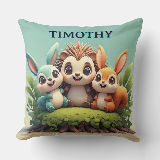 Coussin Amis mignons d'animaux de la forêt (Recto)