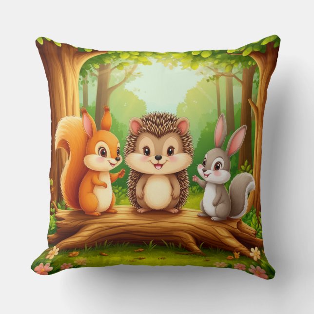 Coussin Amis mignons d'animaux de la forêt (Recto)
