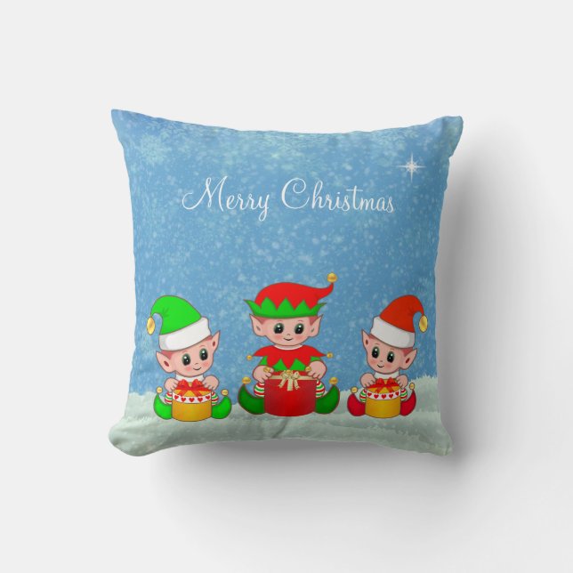 Coussin Amis modernes drôles et mignons d'elfe de Noël (Recto)