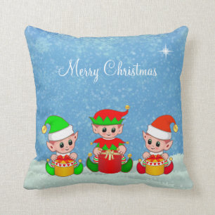 Coussin Amis modernes drôles et mignons d'elfe de Noël