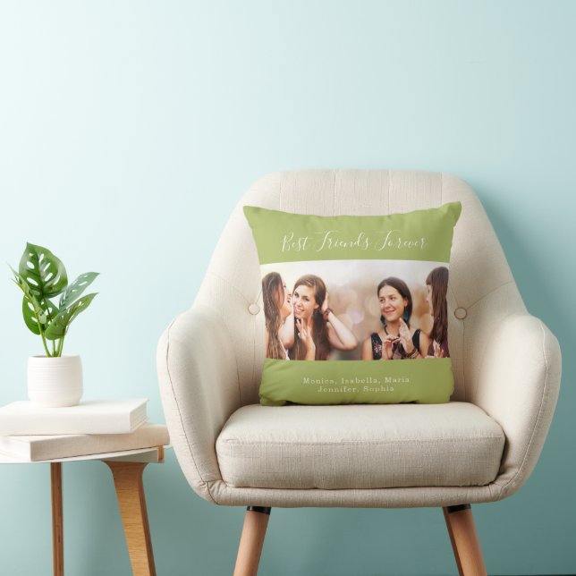Coussin Amis pour toujours BFF nom photo jaune vert (Chaise)