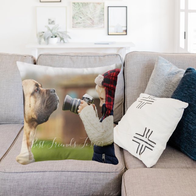 Coussin Amis pour toujours garçon chien photo (Créateur téléchargé)