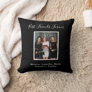 Coussin Amis pour toujours noir blanc noms photo