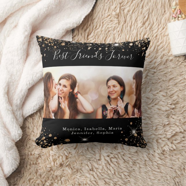 Coussin Amis pour toujours noir or parties scintillant pho (Couverture)
