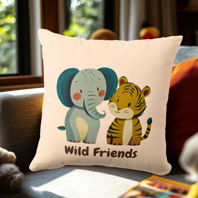 Coussin Amis sauvages Eléphant & Tiger | Décor Chambre Enf (Créateur téléchargé)