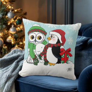Coussin Amitié Chouette Neige Pingouin