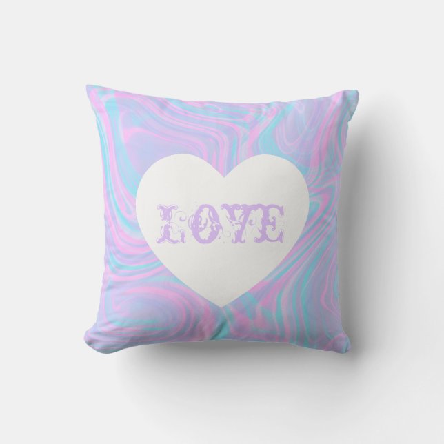Coussin Amour Abstrait Saint-Valentin Rose Blanc Cœur Colo (Recto)