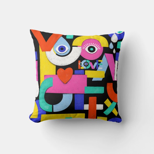Coussin Amour Abstrait, yeux : motif coloré (Recto)