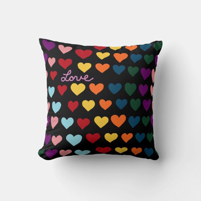 Coussin Amour avec arc-en-ciel de cœurs (Recto)