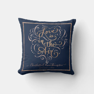 Coussin Amour Bébé Fille Typographie Script Navy Rose Gold