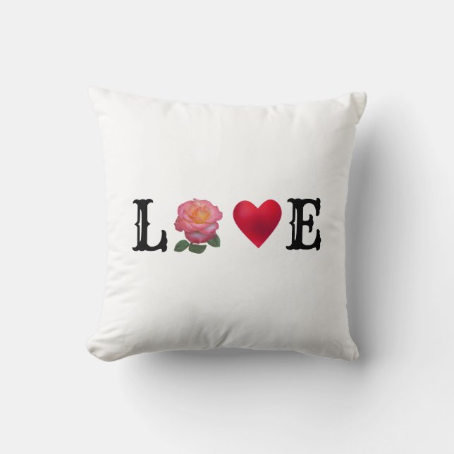 Coussin Amour Coeur et Fleur Rose (Recto)