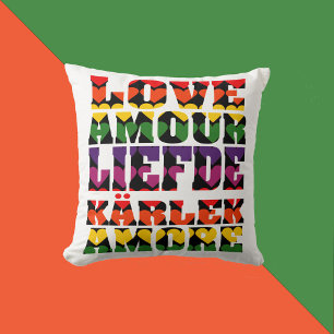 Coussin Amour dans différentes langues Coeur Arc-en-ciel f