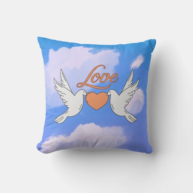 Coussin Amour dans les nuages - Coeur de colombe (Recto)
