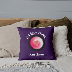 Coussin Amour de chat Citation drôle personnalisée Violet