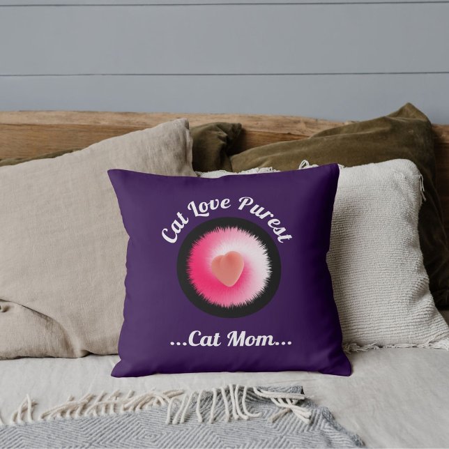 Coussin Amour de chat Citation drôle personnalisée Violet (Créateur téléchargé)