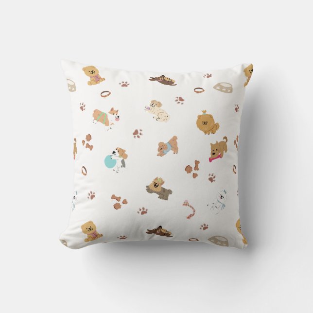 Coussin Amour de chiot motif sans couture | Chiens joueurs (Recto)
