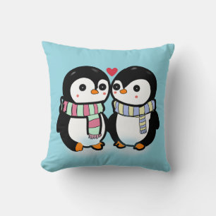 Coussin Amour de manchot personnalisé d'hiver