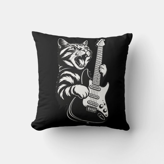 Coussin Amour de musique cool | Chat rock jouant de la gui (Recto)