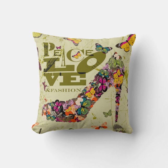 Coussin Amour de paix et mode, xo PJ. (Recto)