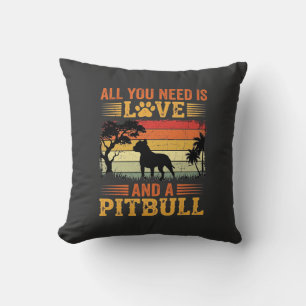 Coussin Amour de Pitbull Coucher de Soleil Rétro Chien