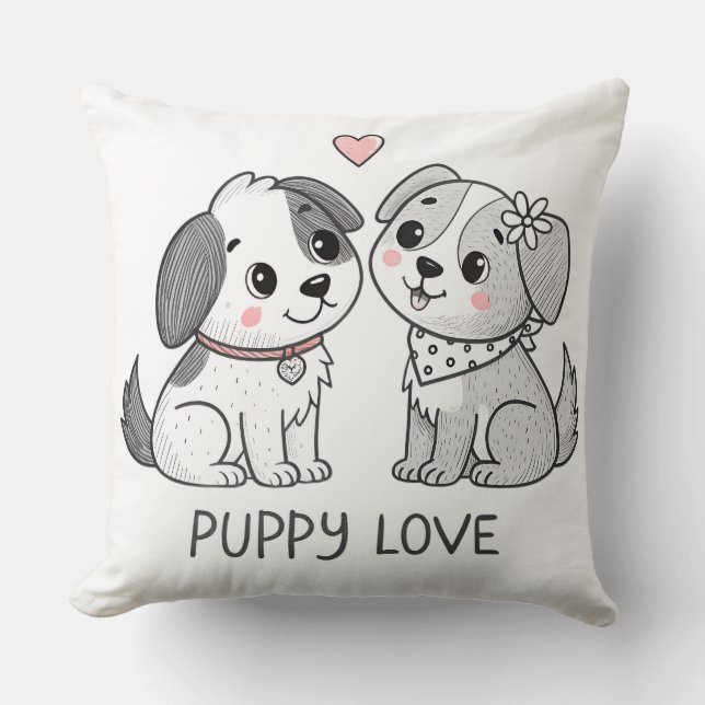 Coussin Amour de Saint-Valentin de chiot romantique mignon (Recto)