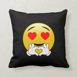 Coussin Amour d'Emoji de yeux et de mains de coeur