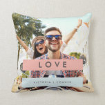 Coussin Amour d'été<br><div class="desc">Image personnalisable avec bande rose et bleu clair.</div>