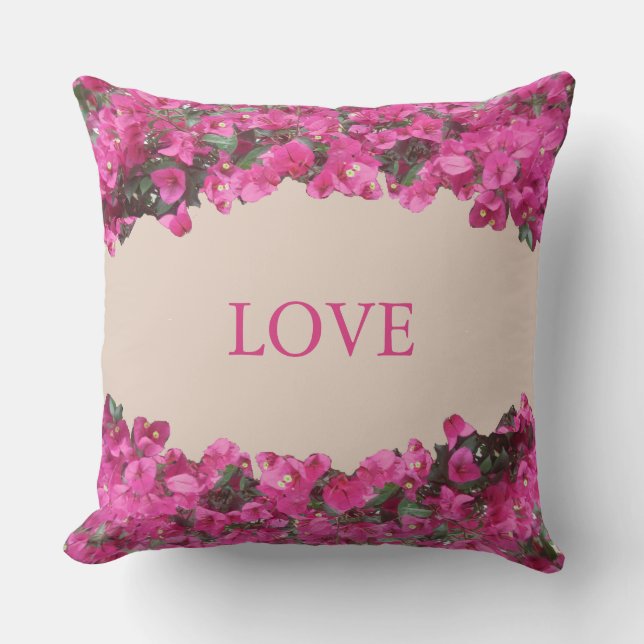 Coussin Amour élégant Fleurs tropicales sur beige (Recto)