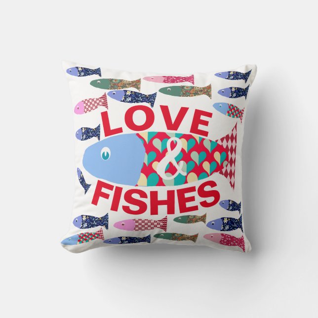 Coussin Amour et baisers ou poissons les coeurs côtiers ba (Recto)