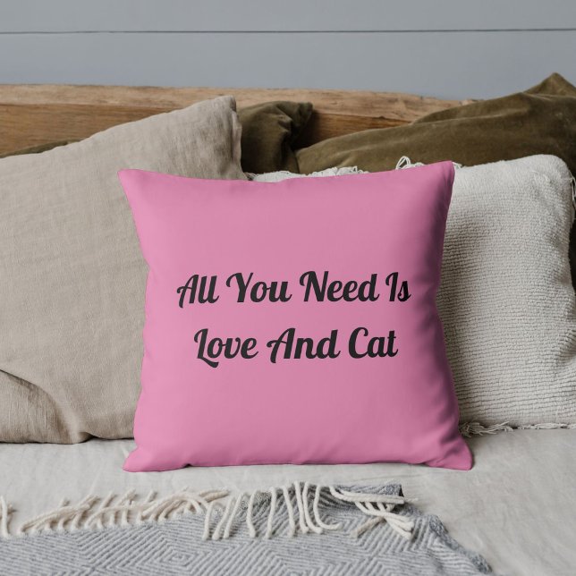 Coussin Amour Et Chat Personnalisé Rose Pâle Mignon (Créateur téléchargé)