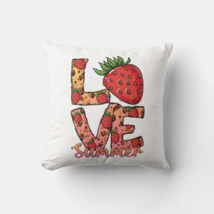Coussin Amour et été   Rose et Brown   Fraise fraîche